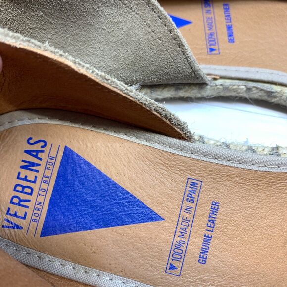 Verbenas Brown Cruz Leather & Suede Espadrille Flats Shoes Size 41 Peep Toe - Picture 7 of 9